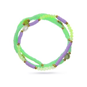 Bransoletka damska jasno zielona z perłą hodowlaną i koralikami fimo